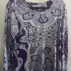 FYLO Women's Long Sleeve Top in Purple and White Paisley